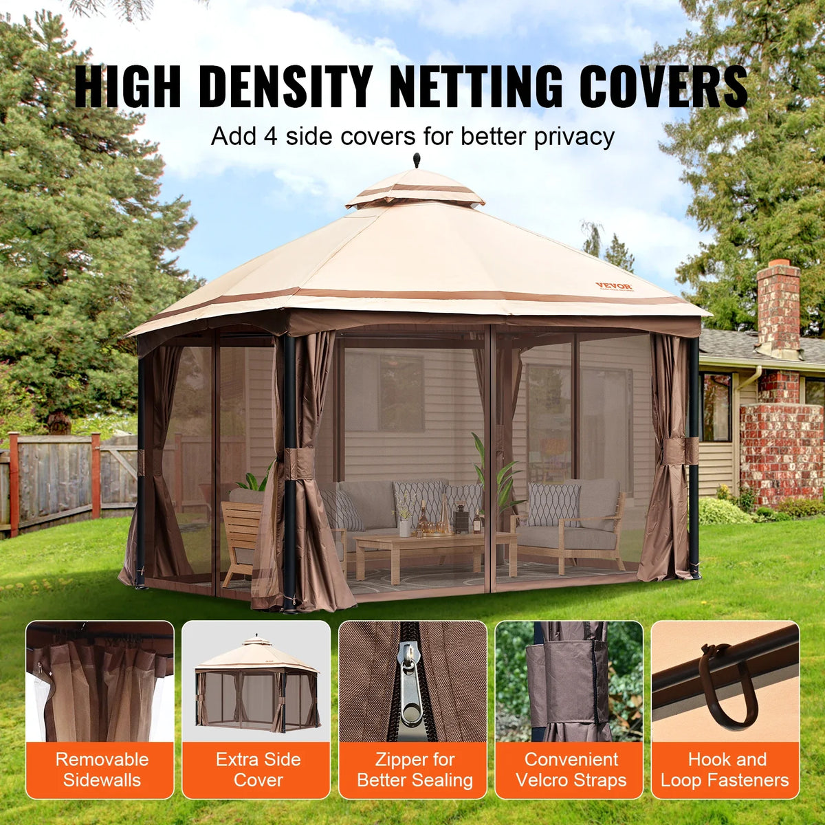 11x11ft/10x10ft/10x13ft Portable Gazebo PU Coated 250D Garden Market Waterproof Collapsible Canopy Party Tent for Outdoor