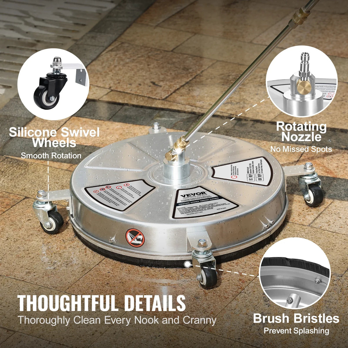 18" Pressure Washer Surface Cleaner Stainless Steel Concrete Cleaner with 2 Extension Wand Power Washer For Floor/Driveway