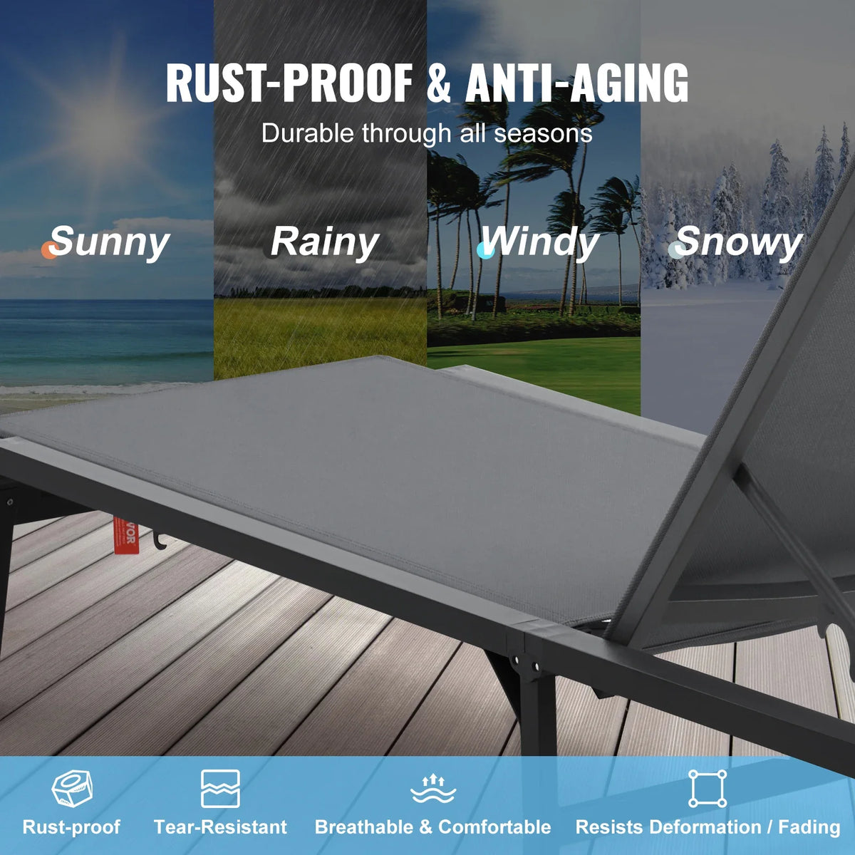 2 pcs Chaise Lounge Chairs Outdoor Aluminum Patio Lounge Chairs with Adjustable 5-Position for Patio, Beach, Pool