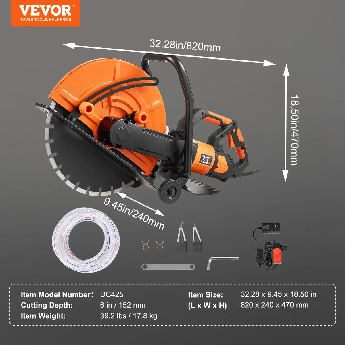 Electric Concrete Saw 9 in 1800W 15A Motor Circular Saw Cutter with 3.5 in Cutting Depth Wet/Dry Disk Saw Cutter for Stone