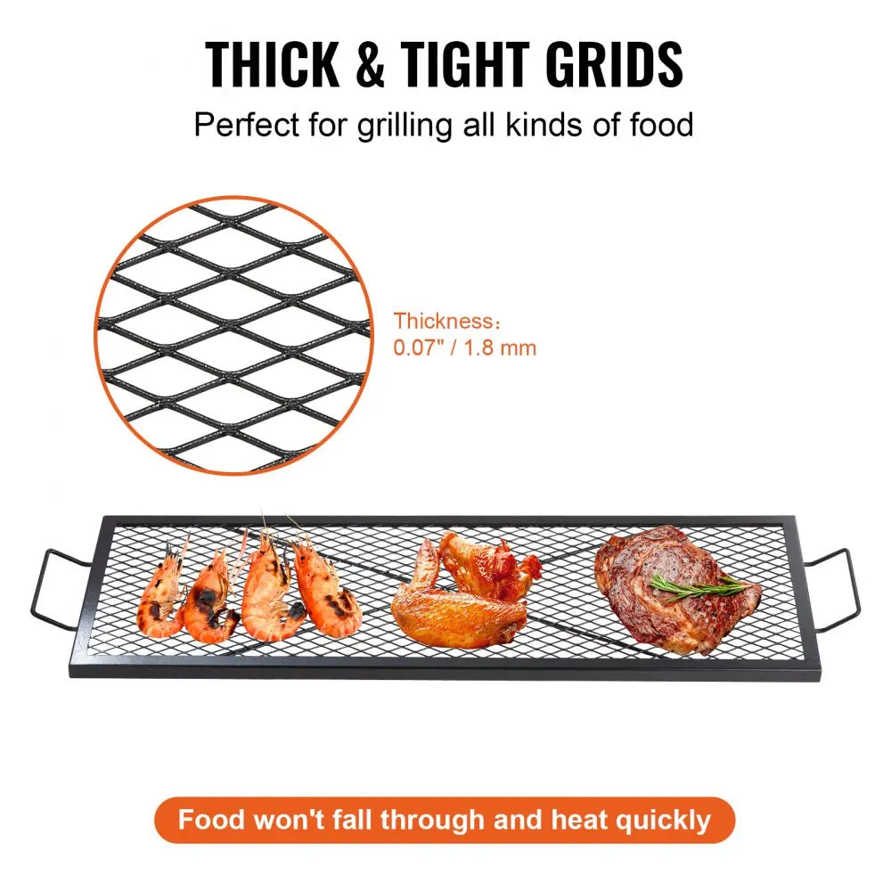 X-Marks Rectangle Fire Pit Grill Grate,Heavy Duty Steel Campfire BBQ Grill Grid,Portable Cookware for Outside Party
