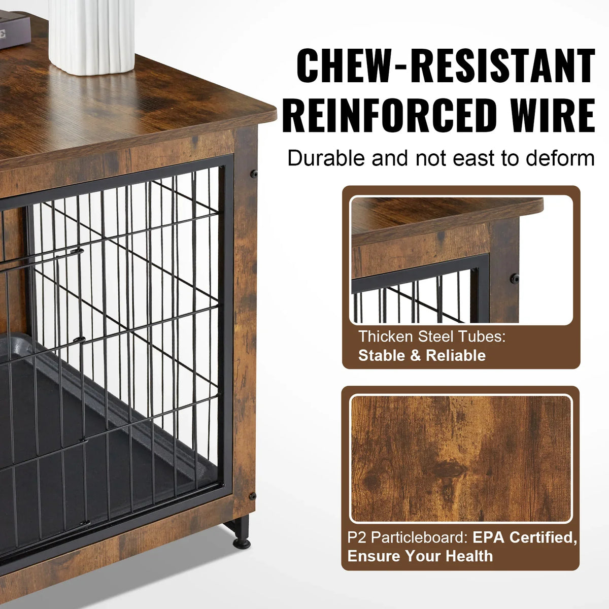 Dog Crate Furniture 38in Wooden Dog Crate W/Multi-Purpose Removable Tray Double Doors Modern Dog Kennel Indoor Up to 70lbs