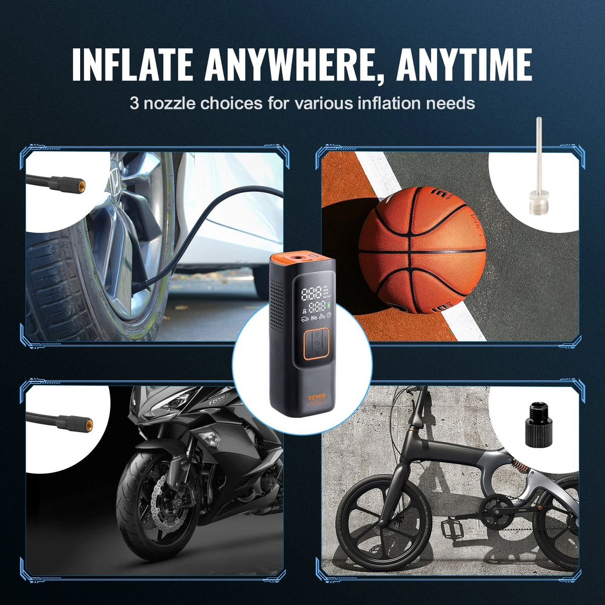 Tire Inflator Portable Air Compressor 7800mAh Battery & 12V DC Dual Power 2X Faster 160PSI for Car Motorcycle Bike Ball