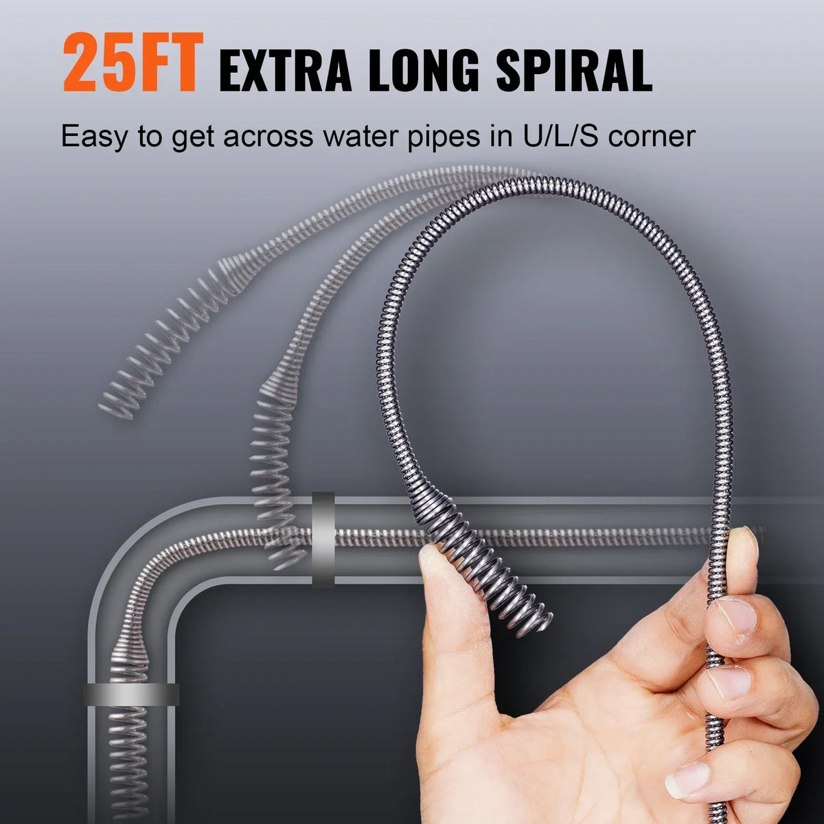 Drain Auger 25Ft Manual-feeding Plumbing Snake with Drill Attachment Drain Clog Remover Toilet Sewer Pipe Dredge for Home