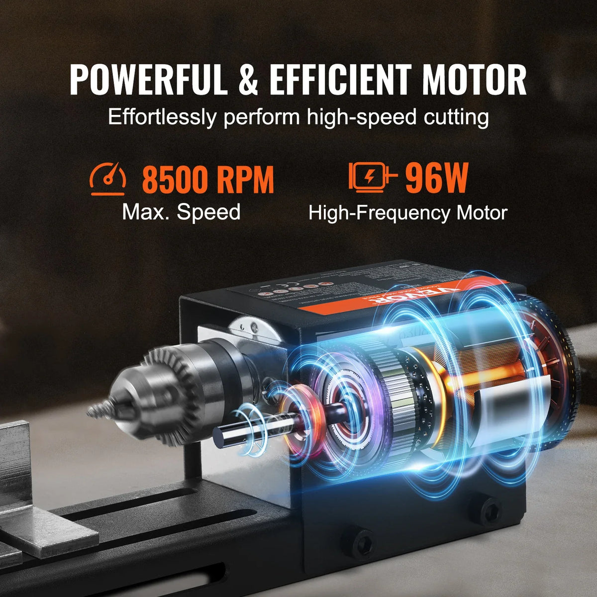 Mini Wood Lathe Machine 2.76in x 6.3in 24VDC 96W Machine Accessories, 7 Speed s for DIY Woodworking Wood Drill Rotary Tool