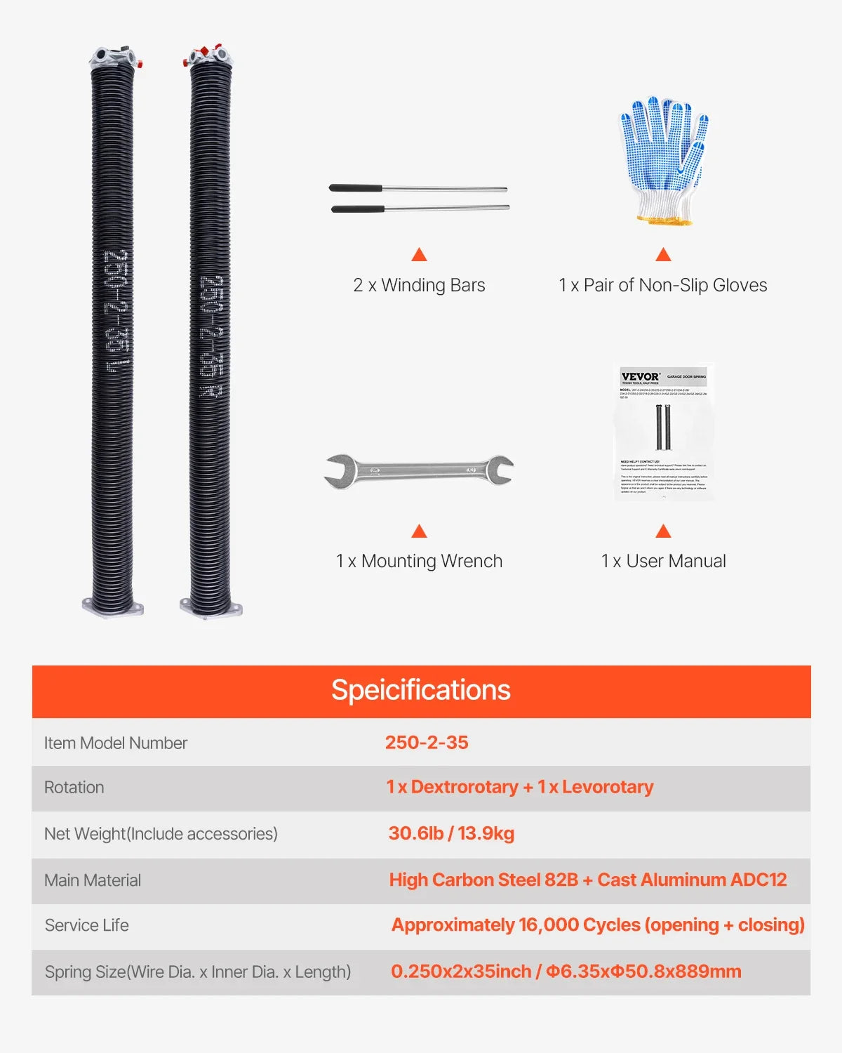 Garage Door Torsion Springs Pair Cycles Electrophoresis Black Coated for Replacement Garage Door Springs