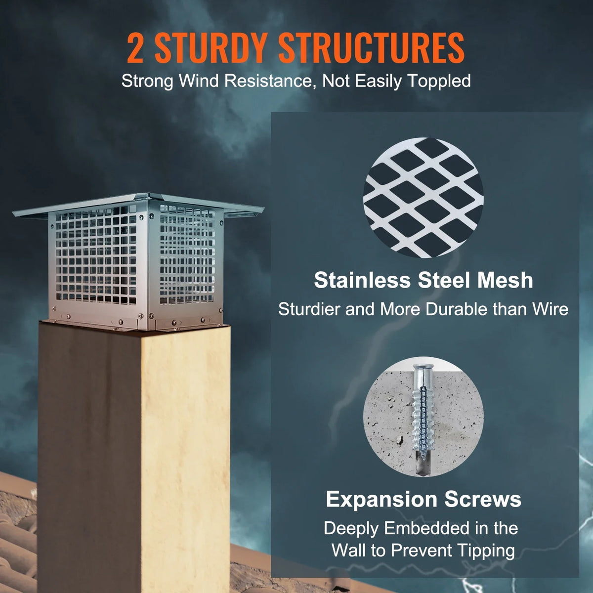Chimney Cap 4 Sizes 304 Stainless Steel Fireplace Chimney Cover Not Easily Toppled Fits Mesh Flue Outside Covers Silver
