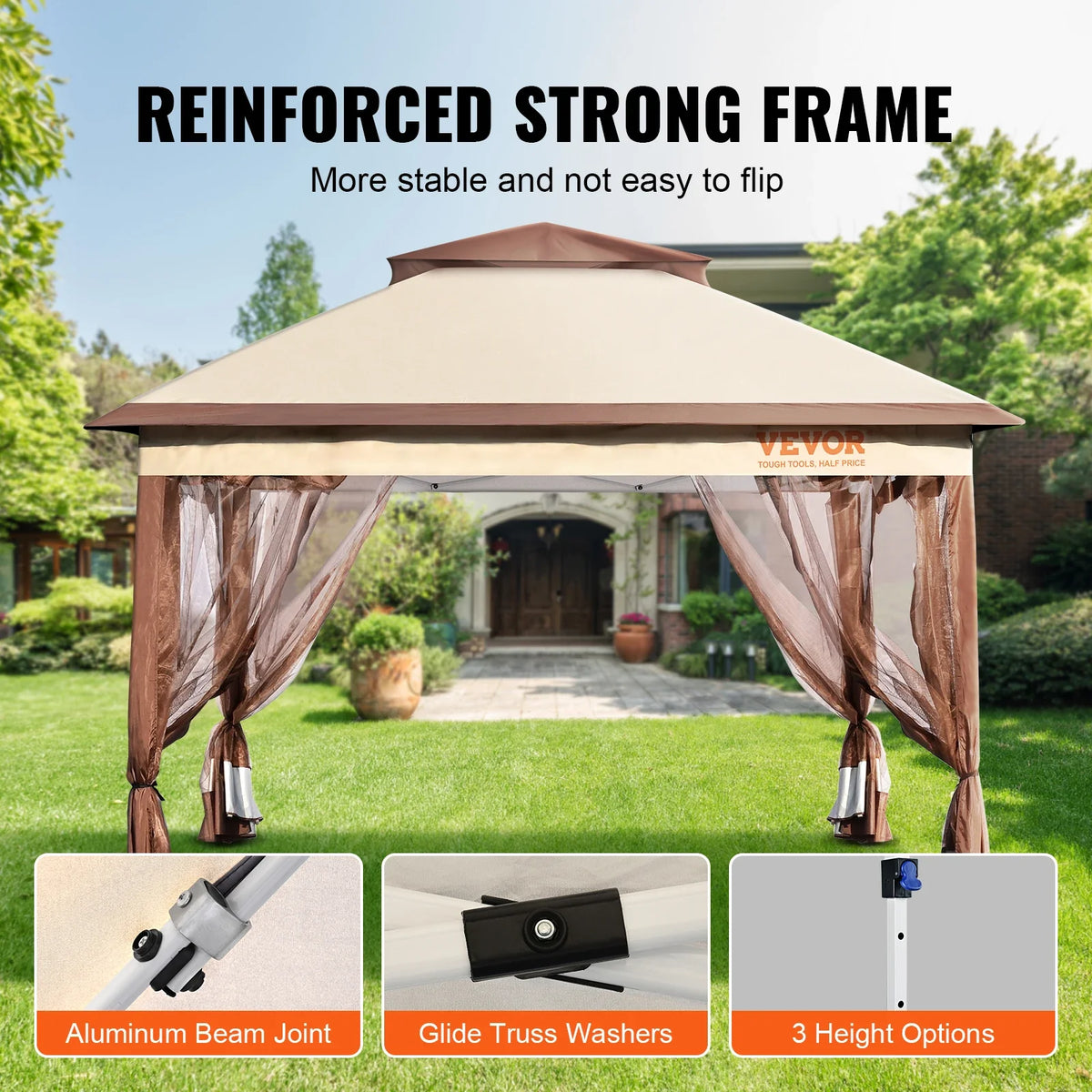 Patio Gazebo Outdoor Pop up Large Gazebo for 8-10 Person  Portable Waterproof Stable Sun Shelter for Patio Backyard Garden
