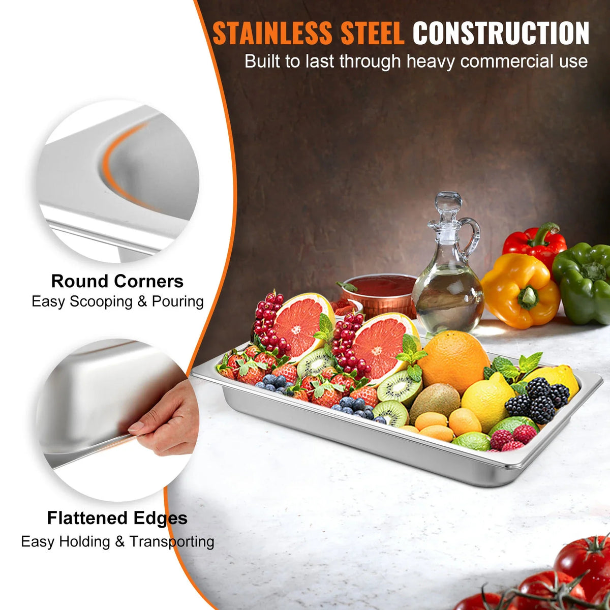 4/6 Pack Steam Table Pans Full Size Deep Food Container Stainless Steel Oven Tray Hotel Pans Anti-Jam Steam Table Food Pan