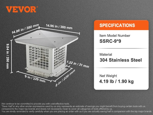 Chimney Cap 4 Sizes 304 Stainless Steel Fireplace Chimney Cover Not Easily Toppled Fits Mesh Flue Outside Covers Silver