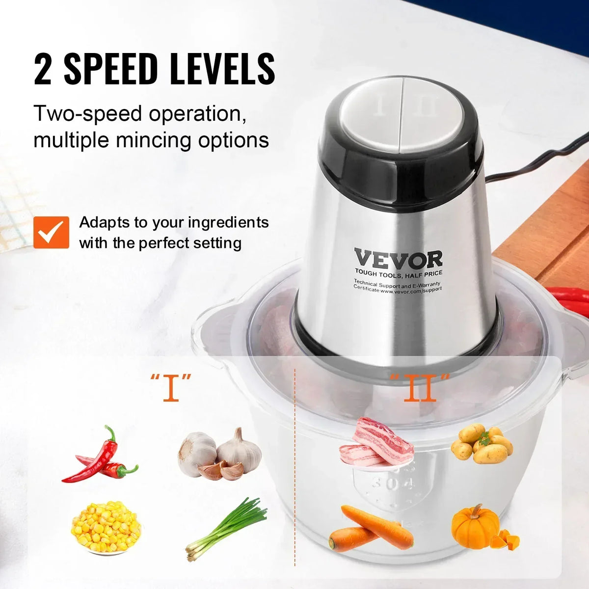 Food Processor Electric Meat Grinder with 4-Wing Stainless Steel Blades Stainless Steel Bowl for Baby Food
