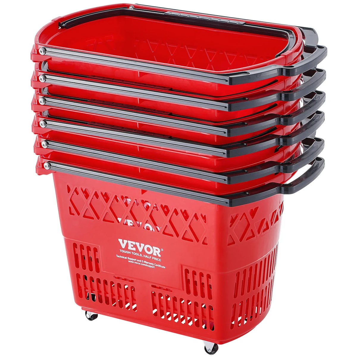 6PCS 39L Shopping Carts with Handles Plastic Rolling Shopping Basket with Wheels for Supermarkets Retail Stores Grocery