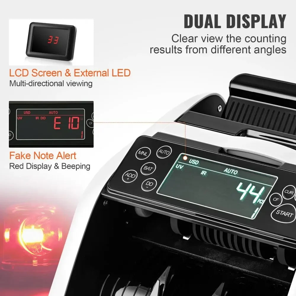 1000 Pcs/Min Money Counter Business Cash Register Bills Counterfeit Bill Detector by UV/MG/IR/DD Function for Bank Store