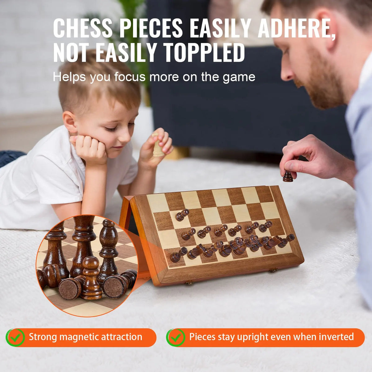 Magnetic Wooden Chess Set,2-IN-1 Chess Checkers Game Set,Folding Chess Board Games for Adults Kids,Chess Set for Beginner