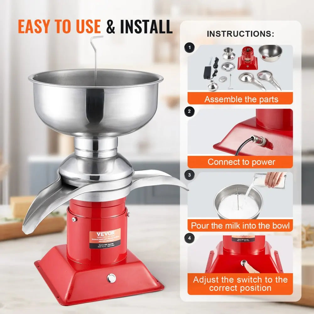100L/H Electric Milk Cream Separator, Commercial/Household Stainless Steel Centrifugal Skimmer for Butter Making & Skimmin