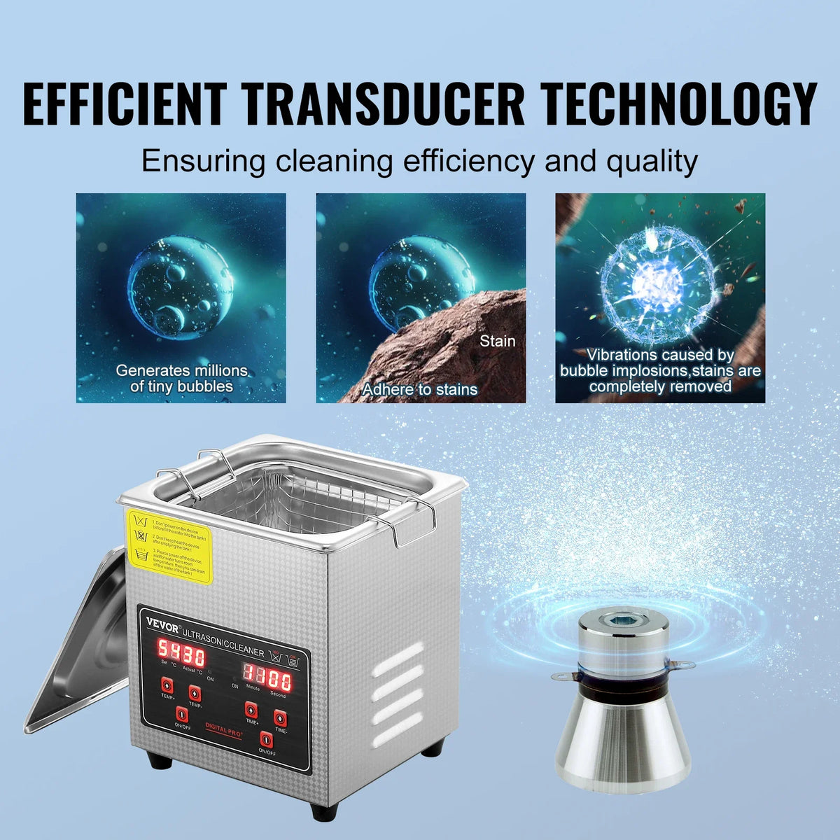 2L Ultrasonic Cleaner with Digital Timer & Heater, Ultra Sonic Jewelry Cleaner, Stainless Steel Heated Cleaning Machine