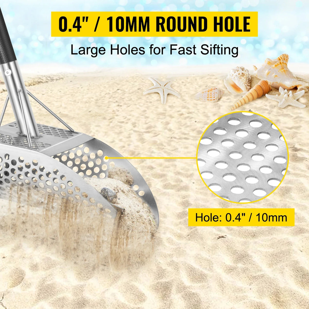 Metal Detector Sand Scoop Stainless Steel Metal Detecting Beach Scoops 10mm Hole Metal Detector Scoop for Treasure Hunting