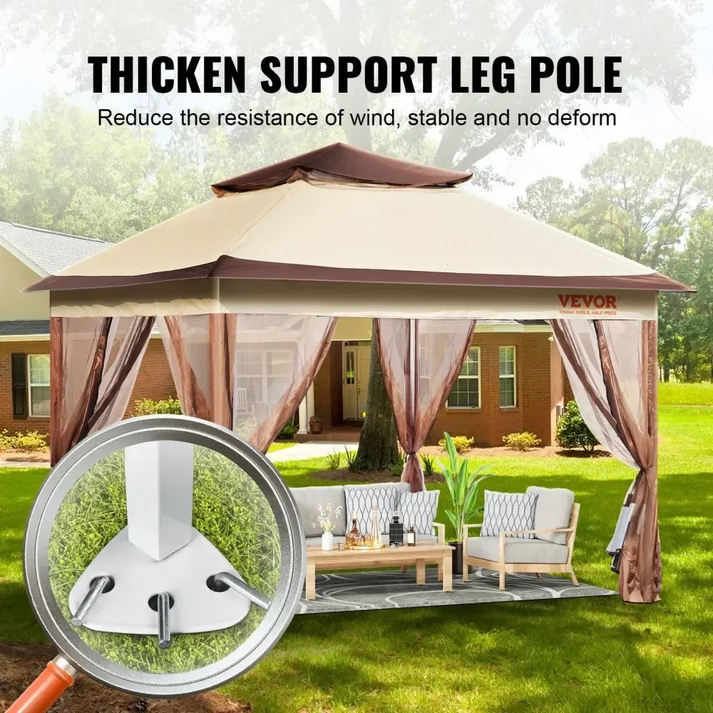 11x11/10x10/10x13ft Portable Patio Gazebo PU Coated 250D Garden Market Waterproof Collapsible Outdoor Canopy Party Tent