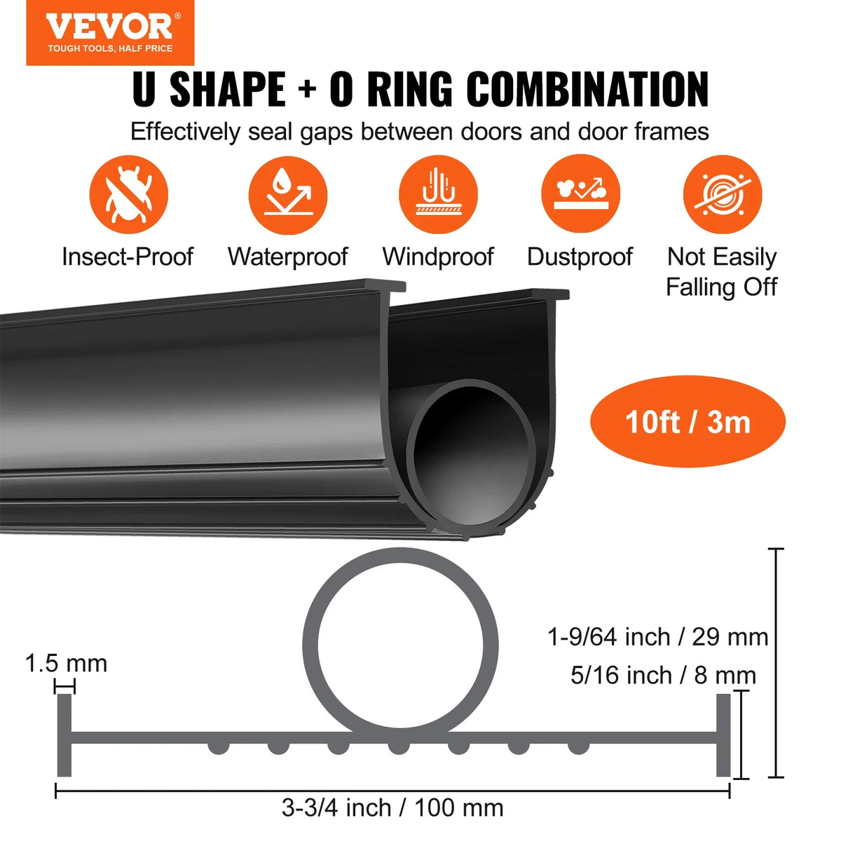 3m 4.8m 6m Garage Door Seals Bottom Rubber U Shape +O Ring Garage Door Weather Stripping Universal Weatherproof Rubber