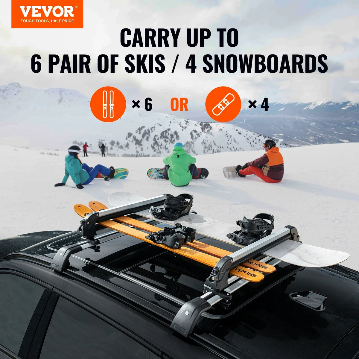 31.7-Inch Universal Ski Rack for Car Roof Fit Most Crossbars Aluminum Snowboard Ski Rack with Lock & Rubber Padding