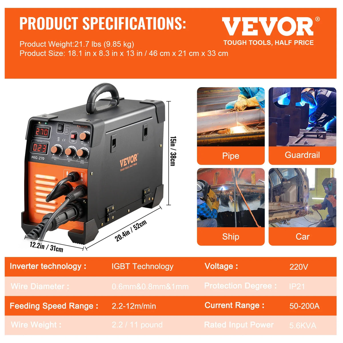 Mig Welder Welding Machine 270A MIG MMA TIG 3 In 1 Welder Combo 110V/220V Iron Stairs Metal Cages Square Tubes Sheet Metal