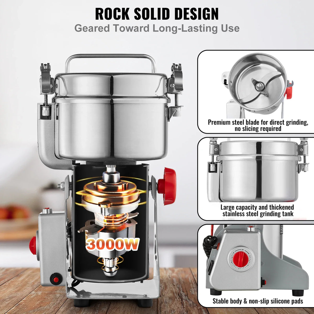 1000g Electric Grain Mill Grinder, High Speed 3000W Commercial Spice Grinders, Stainless Steel Pulverizer Powder Machine