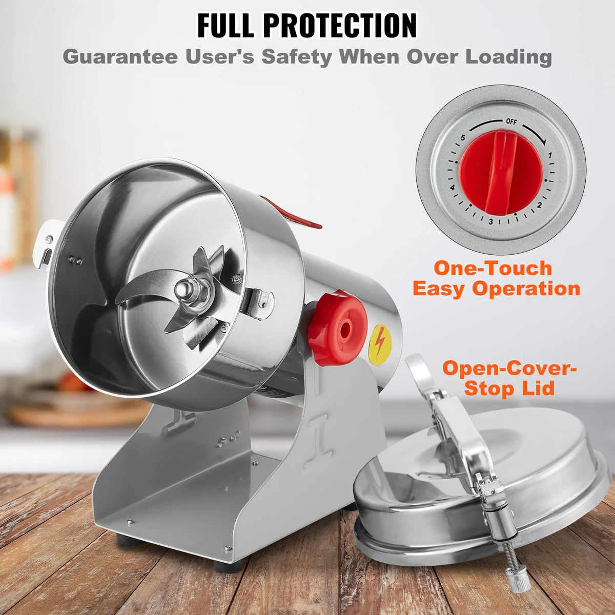 1000g Electric Grain Mill Grinder, High Speed 3000W Commercial Spice Grinders, Stainless Steel Pulverizer Powder Machine