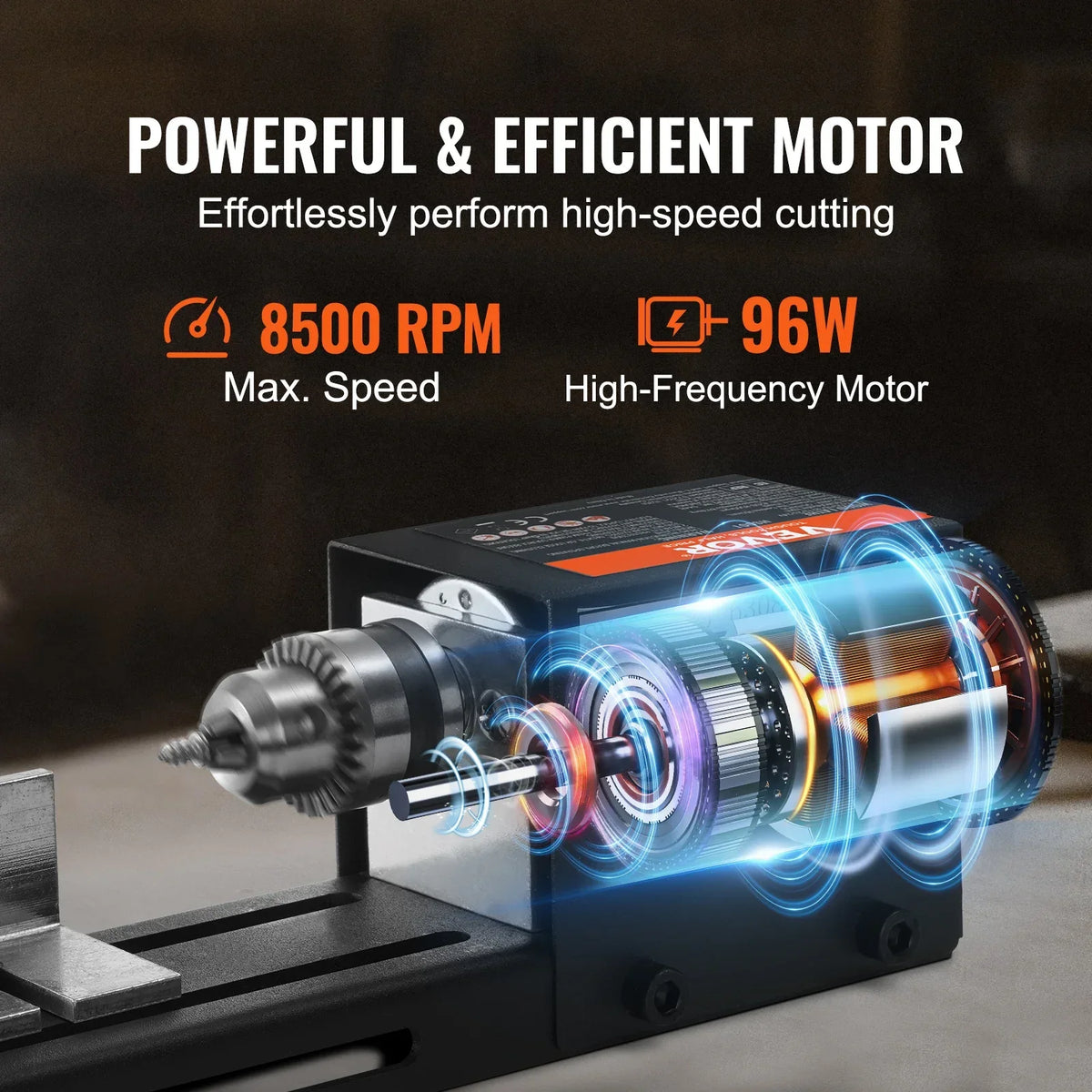 Mini Wood Lathe Machine 2.76in x 6.3in 24VDC 96W Machine Accessories, 7 Speed s for DIY Woodworking Wood Drill Rotary Tool