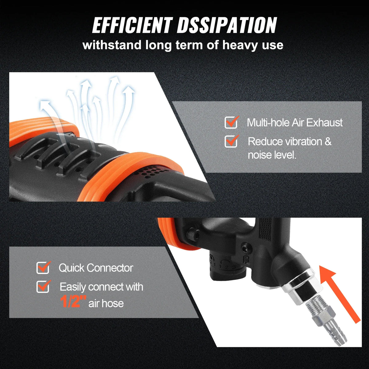 Air Impact Wrench Reverse Torque Pneumatic Impact Gun with 8 Inch Extended Anvil for Changing Tire Auto Repair Maintenance