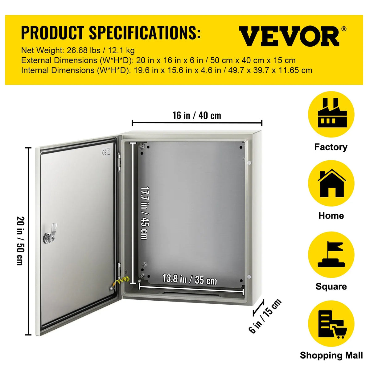 NEMA 4X Steel Enclosure 4 Sizes, IP66 Water/Dustproof w/Mount Plate - Outdoor/Indoor Elec Box