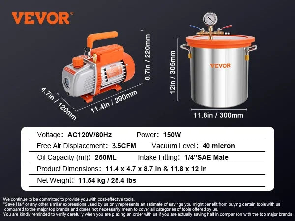 Vacuum Chamber Pump Kit 3.5CFM 3GAL/5GAL Tempered Glass Lid Vacuum Degassing Chamber Kit for Stabilizing Wood DIY Epoxies
