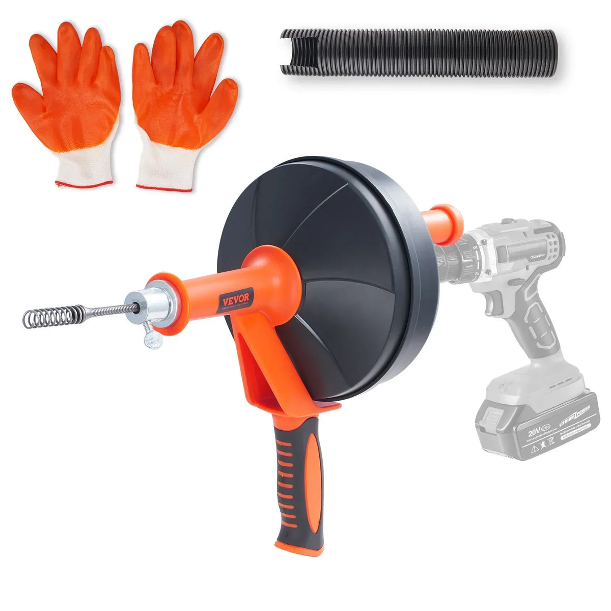 Drain Auger 25Ft Manual-feeding Plumbing Snake with Drill Attachment Drain Clog Remover Toilet Sewer Pipe Dredge for Home