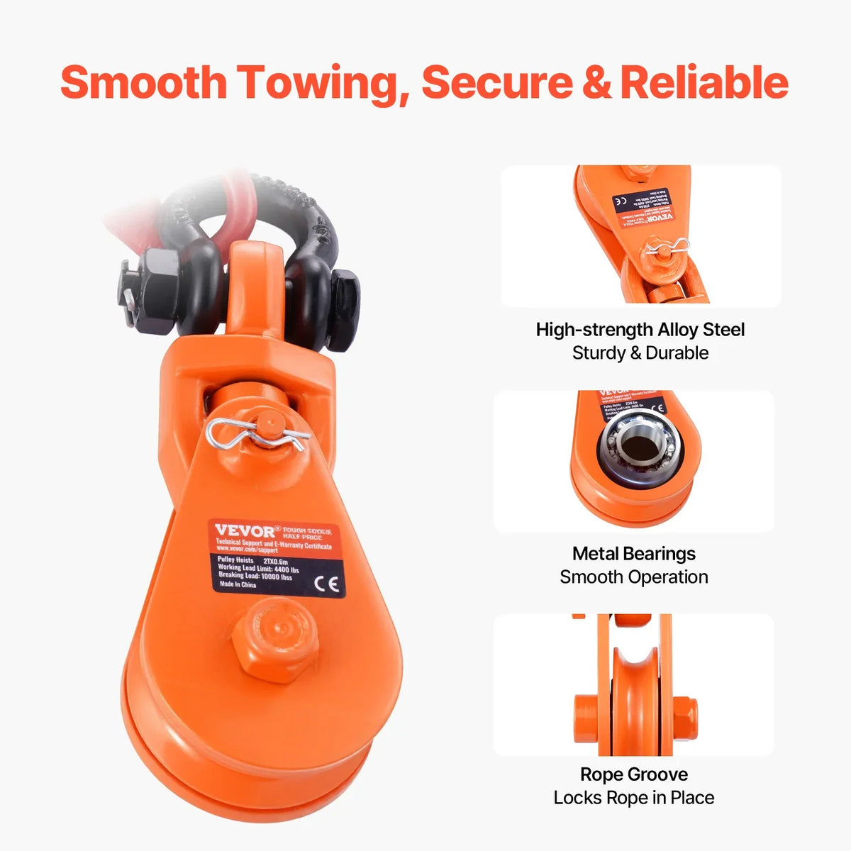 2T Snatch Block Pulley System with G80 Chain & Swivel Shackle 3" Sheave for 3/8" Rope Towing Recovery on Truck Rollback
