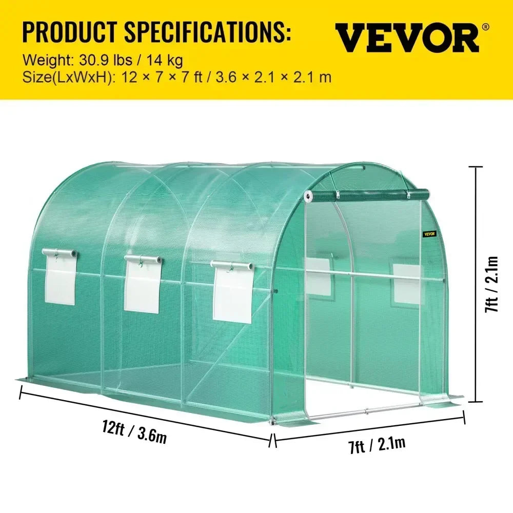 Walk-in Tunnel Greenhouse Galvanized Frame & Waterproof Cover 15x7x7/10x7x7/20x10x7/12x7x7 ft Greenhouses & Cold Frames