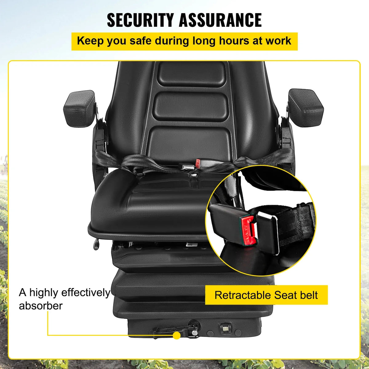 Replacement Tractor Seat Suspension Angel Adjustable with Seat Belt and Lock for Mowers Excavators Graders Wheel Loaders