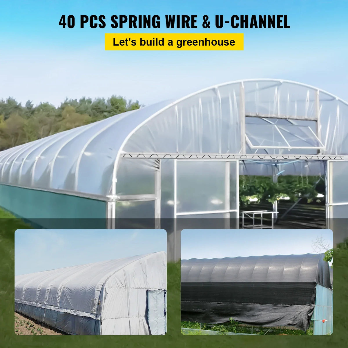 Spring Wire and Lock Channel 6.56ft Spring Wire&Aluminum Alloy Channel for Greenhouse Plastic Film/Shade Cloth Attachment