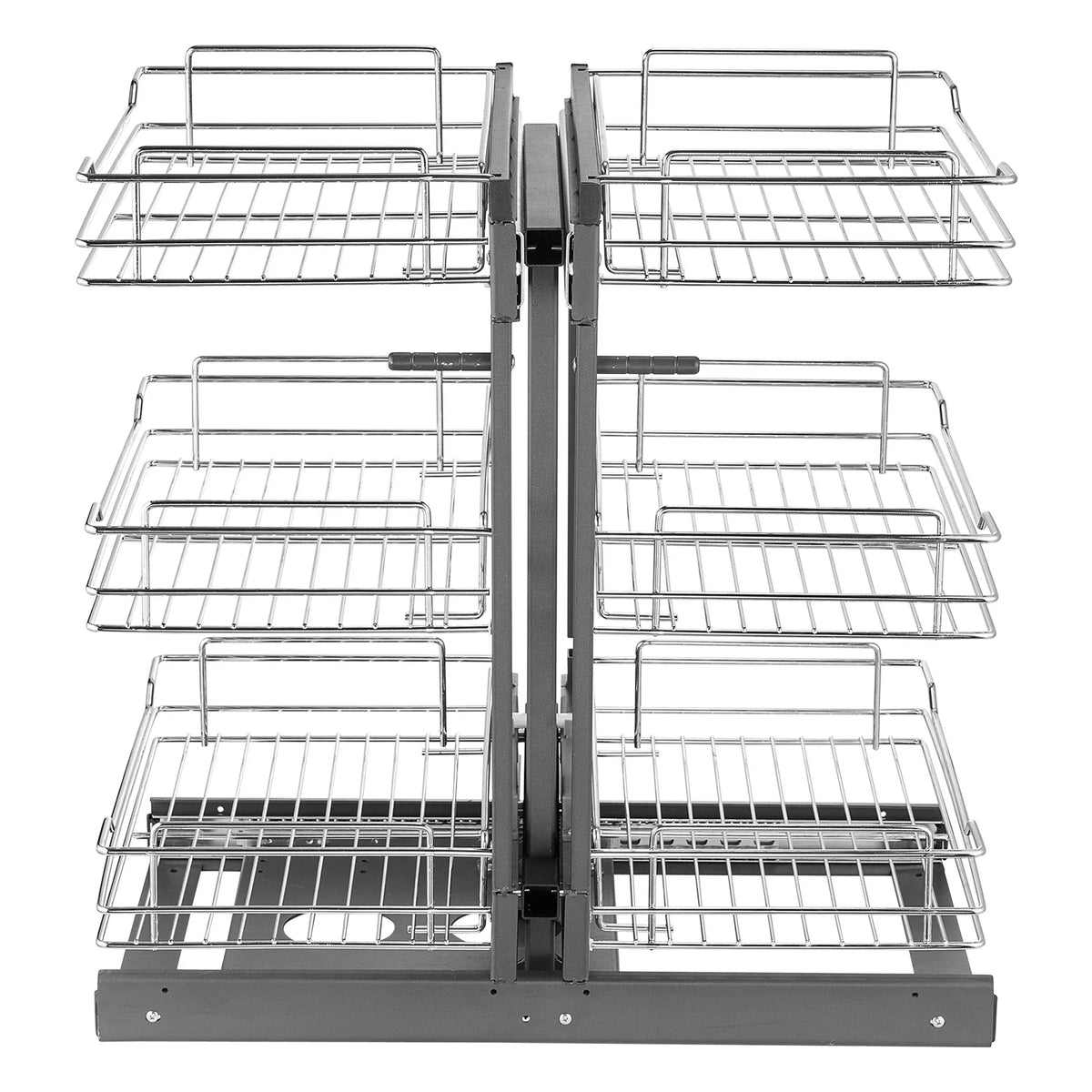 15"W Opening Blind Corner Pull Out Organizer, 3 Tier 6 Shelf Kitchen Cabinet Organizer, Chrome Carbon Steel Storage Basket