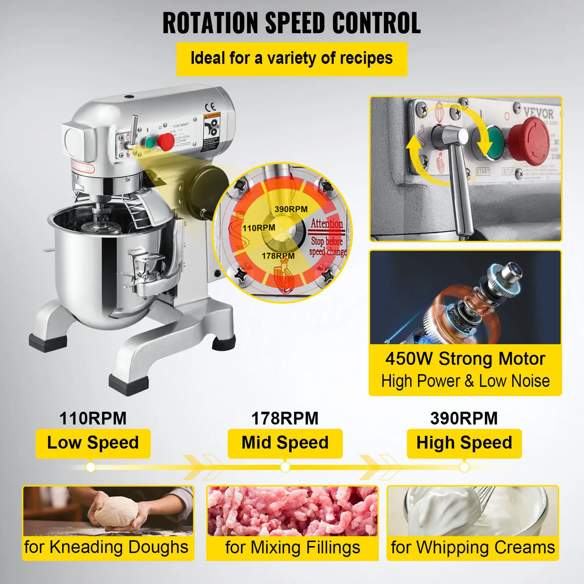 Electric Dough Machine 10/15/20/30Qt Stainless Steel Commercial Cream Egg Whisk Mixer Processor Kitchen Food Stand Blender