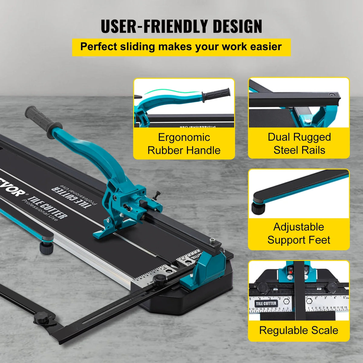 Manual Tile Cutter Porcelain Ceramic Tile Cutter with Tungsten Carbide Cutting Wheel Infrared Positioning Durable Rails