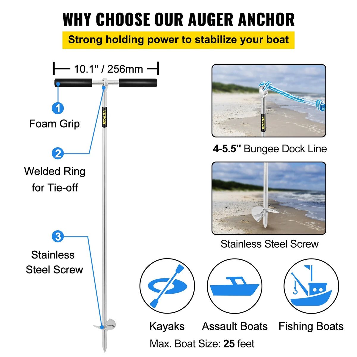 Sand Anchor, 36\" Length Auger to The Beach and Sandbar, with Removable Handle,for Jet Ski PWC Pontoon Kayak