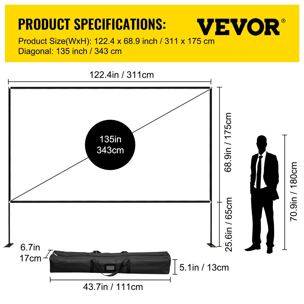 80 100 135 150 180 Inch Foldable Portable HD 4K Projector Screen with Stand 16:9 Movie Video Indoor Outdoor Portable Home