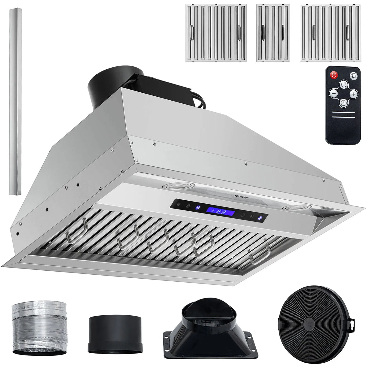 Insert Range Hood, 30/36 Inch Stainless Steel Built-in Kitchen Vent with Touch & Remote Control LED Lights Baffle Filters