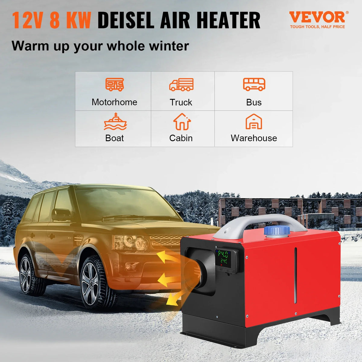 Diesel Air Heater 8KW All in One Diesel Heater 12V Fast Heating Diesel Parking Heater w/LCD & Remote Control for RV Truck