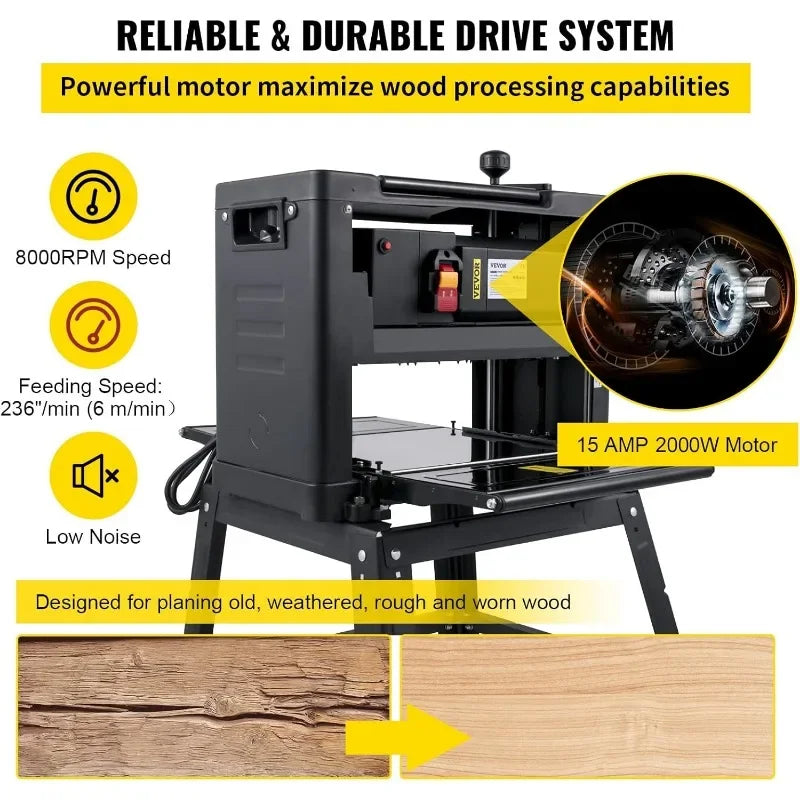 Thickness Planer 13-Inch Benchtop Planer 2000W Wood 8000 rpm Woodworking Planer 15 AMP