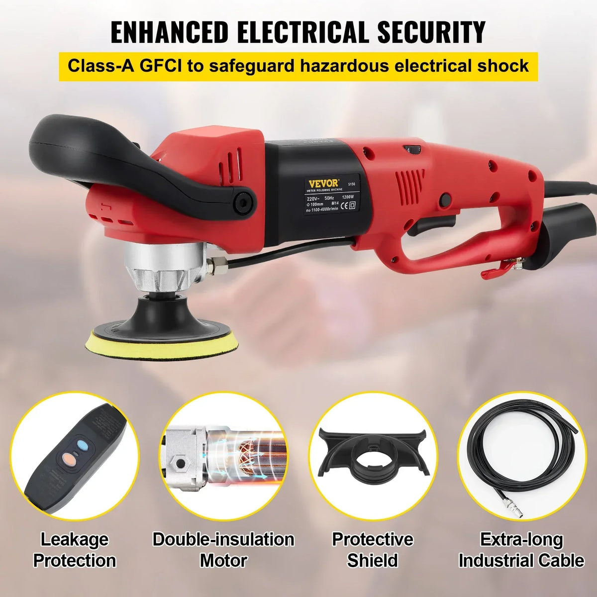 Electric Wet Stone Polisher Grinder Sander Buffing Machine Variable Speed Water Mill for Marble Granite Finish Polishing