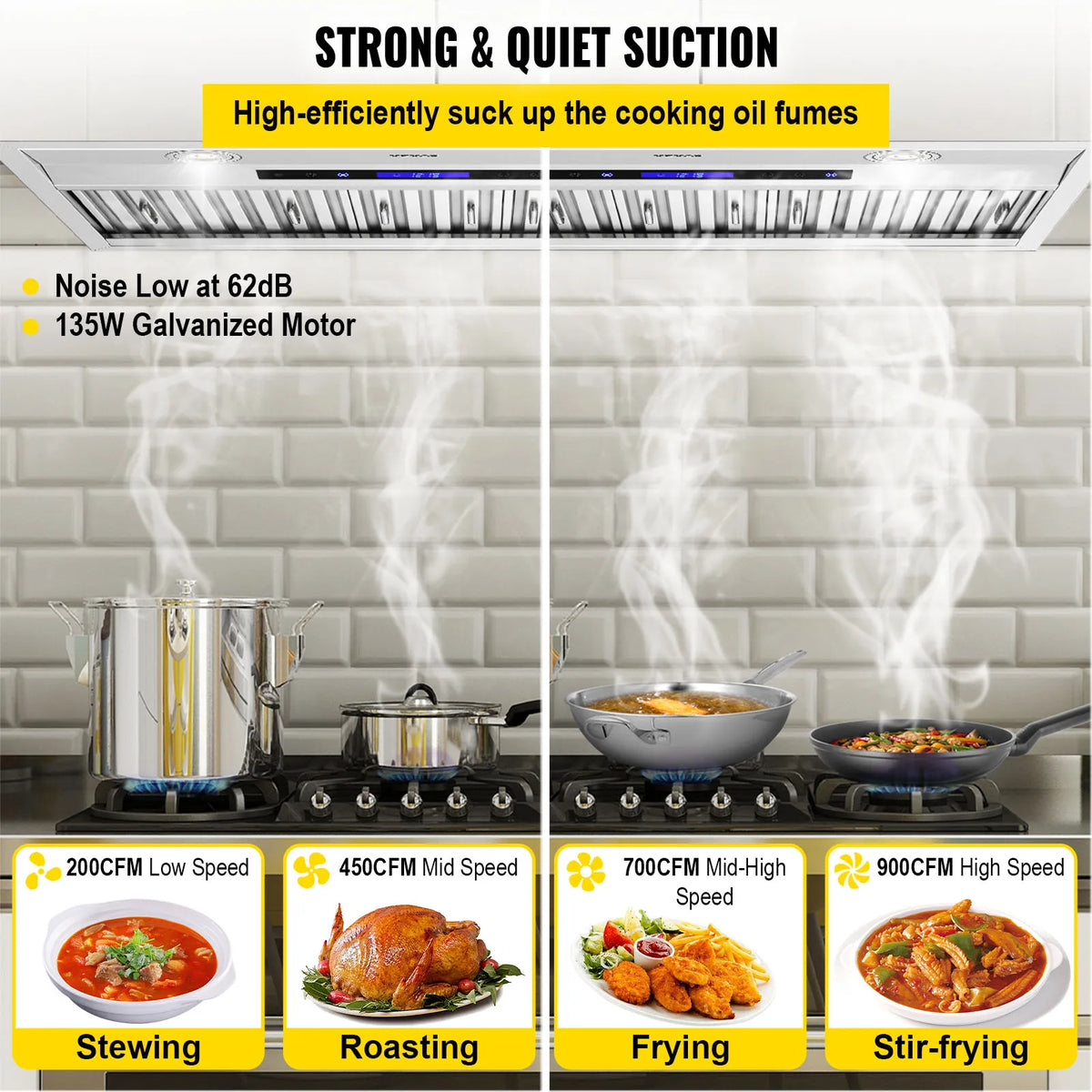 Insert Range Hood, 30/36 Inch Stainless Steel Built-in Kitchen Vent with Touch & Remote Control LED Lights Baffle Filters