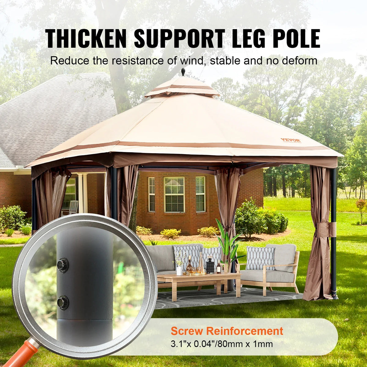 11x11ft/10x10ft/10x13ft Portable Gazebo PU Coated 250D Garden Market Waterproof Collapsible Canopy Party Tent for Outdoor