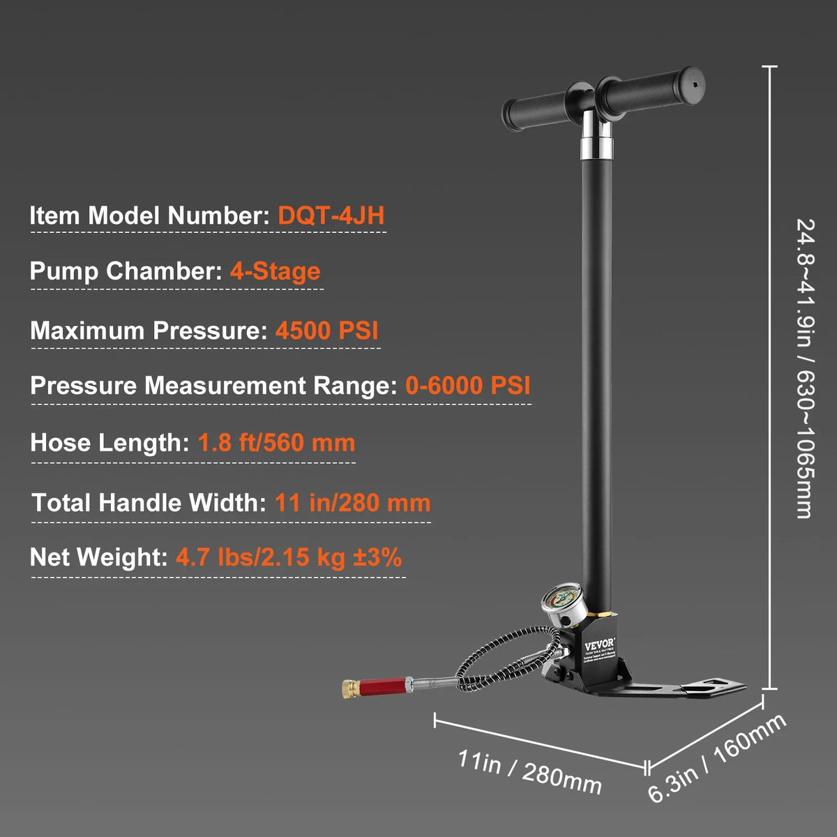 PCP Hand Pump 4 Stage 30Mpa 4500PSI High Pressure PCP Air Rifile Filling Stirrup Pump for Airguns, Paintball Filling, Tire