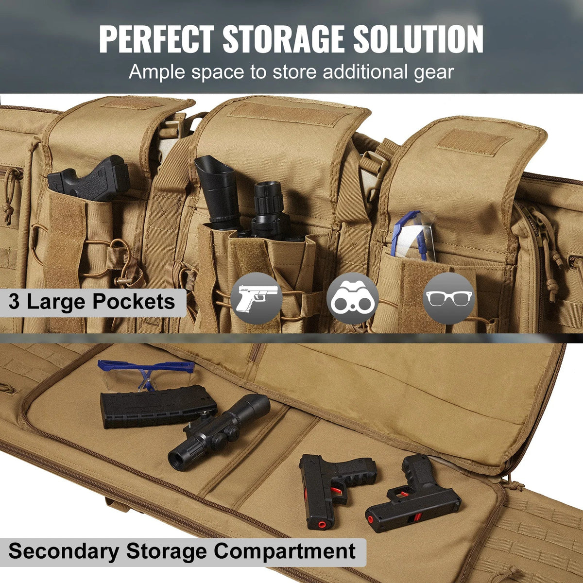 Rifle Bag 36/42 inch Tactical Double Long Gun Bag Soft Rifle Case with Lockable Zipper for Two 34"/40" Rifles & 2 Pistols