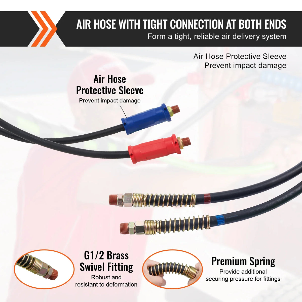 12/15FT Semi Truck Air Lines Kit 3-in-1 Air Hoses & ABS Power Line for Semi Truck Trailer Tractor with Hook & Teflon Tape